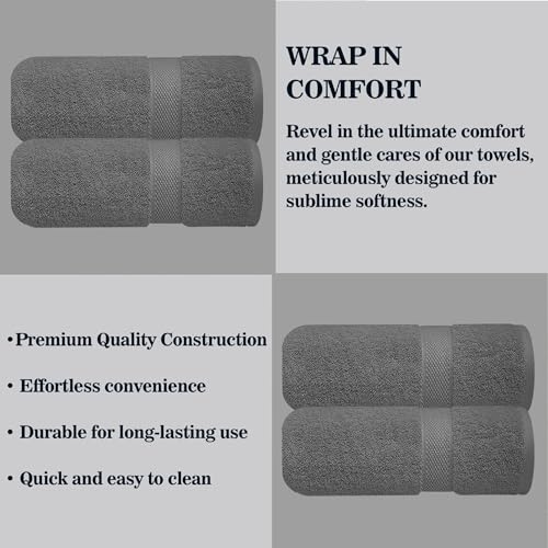 Image of Sulfar 100% Combed Cotton, Quick Drying Highly Absorbent, Luxury Hand Towel Set (Pack of 2, 40 X 70 cm) Grey