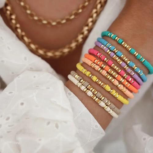 Friendship Bracelets for Women Heishi Clay Bead Bracelets Beaded Stretch Bff Bracelet Boho Stackable Bracelet Preppy Summer Beach Jewelry Party Favors2