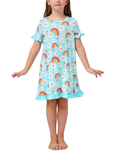 Bamboo Viscose Girls Nightgowns Ruffle Short Sleeve Crew Neck Girls' Sleepwear