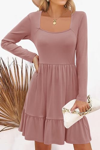Image of Newshows Women's 2026 Summer Casual Square Neck Ruffle A Line Beach Vacation Sundress Work Business Dress with Pockets