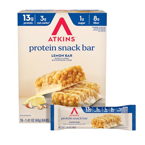 Atkins Lemon Flavored Snack Bar, High Protein Bar, Low Sugar and Low Carb, Keto Friendly Snack, Gluten Free, High in Fiber, Made with Real Almond Butter, 16 Count