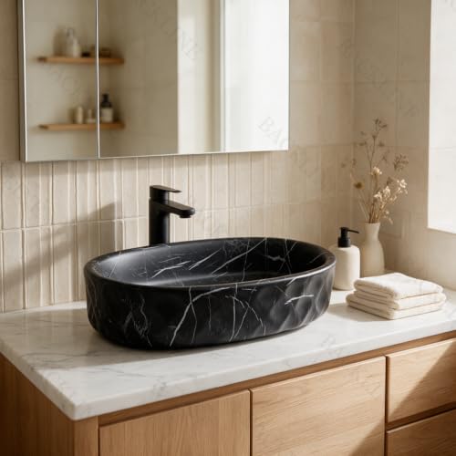 Image of Backline 20x13x5.5 Inches Table Top Wash basin | Basin for Bathroom | Countertop Basin For Bathroom /Restaurant /Dining Hall /Living Room (Black Matt)