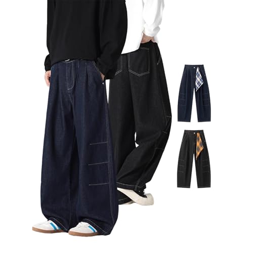 Baggy Jeans Men Old Money Baggy Barrel Jeans with Detachable Scarf Streetwear for Skater Relaxed Fit Wide Leg Denim Pant4