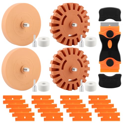 Image of 4 Pack Eraser Wheel Decal Remover Eraser, 2pcs 3.5 Inch and 4 Inch Rubber Power Drill Attachment Car Adhesive, Drill Adapter Vinyl Remover for Vinyl Decals, Labels