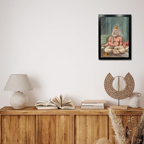 Image of Kagaz Kala - Vintage Art Prints - Hindu God Photos with Frames For Pooja Room Bedroom Living Room Decor Gifts Framed (Ganesha)