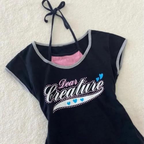 Image of Kawaii Cutecore Harajuku Y2k 2000s Tops Summer Preppy Aesthetic Alt Goth Emo Short Sleeve Graphic Tees