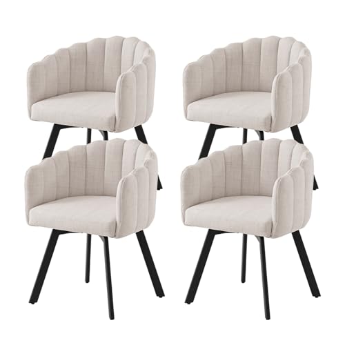 SUPPNEED Lot de 4 chaises de salle à manger pivotantes, chaises pivotantes avec accoudoirs, chaises rembourrées en tissu de lin, fauteuil pivotant avec pieds...