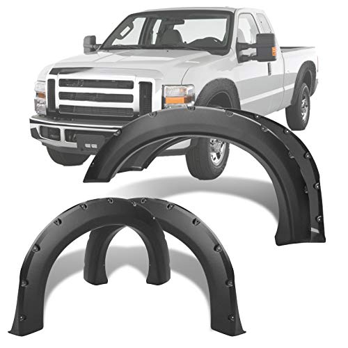 YITAMOTOR Fender Flares Kit Compatible with 2008-2010 Ford F-250 F-350 Super Duty, Textured Matte Black Finish Front Rear Wheels Pocket Rivet Style