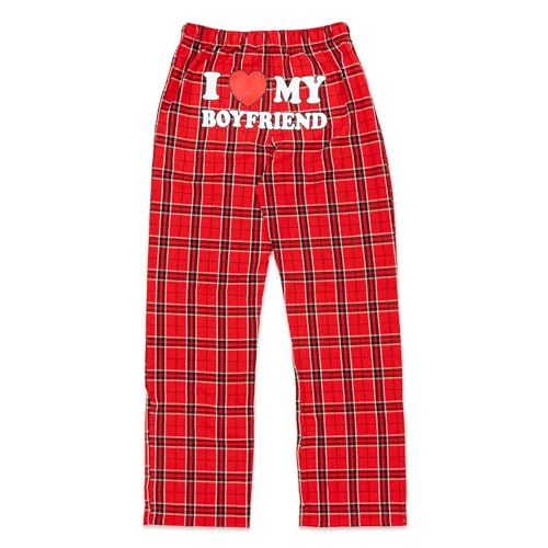 I Love My Boyfriend Plaid Flannel Pajama Pants, Christmas Edition, Red