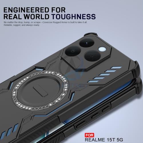 Image of AESTMO Back Case Cover for Realme 15T 5G | Magnetic Case with Built-in Metal Ring | Compatible with MagSafe Accessories | Shockproof Hybrid (PC + TPU, Black)