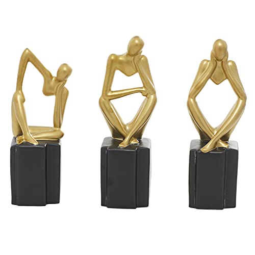 Deco 79 Porcelain People Sitting Thinker Sculpture, Set Of 3 4"W, 13"H, Gold #TOP2