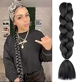 Herina Natural Black Braiding Hair Extensions High Temperature Fiber Jumbo Braiding Hair Extensions One Pack Black Braiding Hair(1pc/pack)
