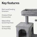 Amazon Basics Cat Tree for Indoors Cats, Multi-Level Cat Tower Cat Condo with Scratching Post, Cozy Hammock and Perches for Adult Cats, Interactive Dangling Ball, L – 60.1” (152.7cm) H, Grey