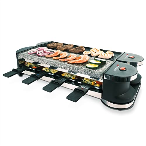 Korona 45071 Klappbares Raclette für 8 Personen | 2-in-1-Raclette mit 8 Pfannen & Spateln | Mit Naturstein- & Antihaft…