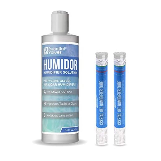 Humidor Solution & Cigar Humidor Humidifier Combo, (Humidifier Gel & Solution) 16oz Propylene Glycol and Cigar Humidifier for 75-250 Cigars by Essential Values