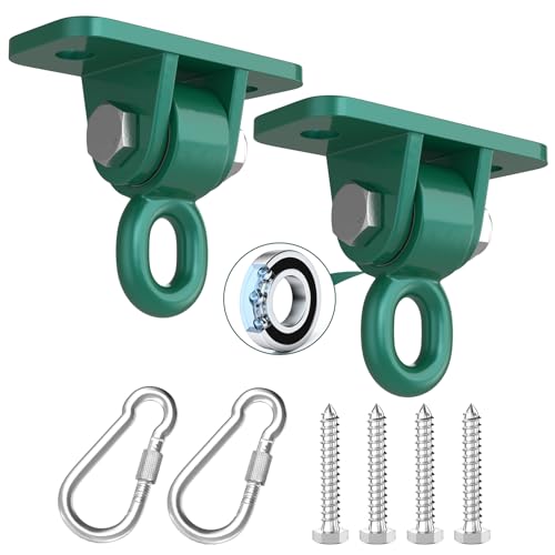 Magacyo Porch Swing Hanging Kit with Swirl Bearing, Heavy Duty Swing Hangers Outdoor Indoor Ceiling Patio Playground Tree Swingset Hardware Bracket Mounting 2 Set with Snap Hook Screw Washer(Green)