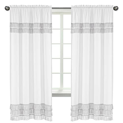 Sweet Jojo Designs Boho Bohemian Window Treatment Panels Curtains - Set Of 2 - Grey And White Farmhouse Shabby Chic Designer Modern Minimalist Gray Tassel Fringe Macrame Cotton Gender Neutral Unisex #TOP17
