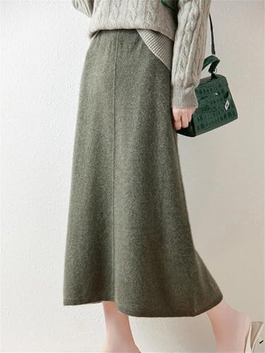 Women Merino Wool Skirt Mid Seam A-Line Elastic Waist Autumn Winter Soft Knit Skirt2