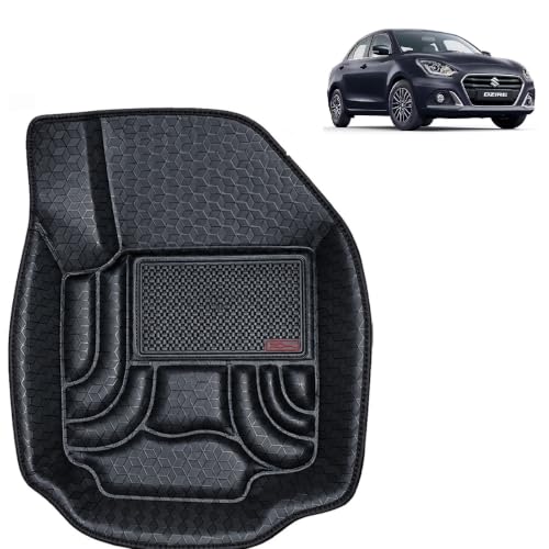 Image of OTO2EYE Car Floor Mat 4.5D Compatible for Maruti Suzuki Swift Dzire (2020 to 2024) All Model, 100% Waterproof Tray Shape, Set of 3 Pieces, Top Notch PVC 4.5D Foot Mats, Washable, 1 Year Warranty