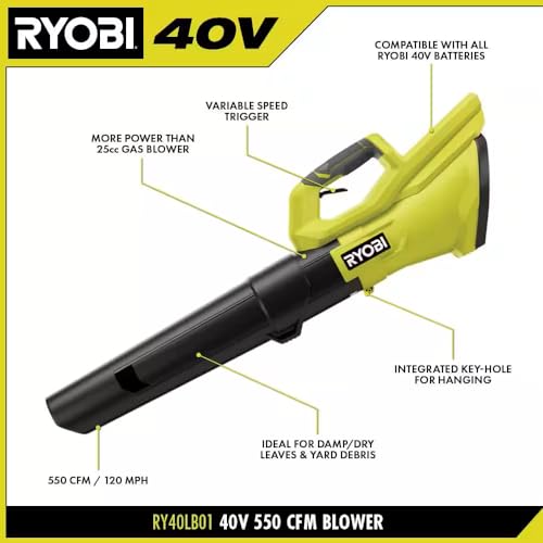 Image of RYOBI 40V 120 MPH 550 CFM Cordless Battery Leaf Blower Tool ONLY RY40LB01B