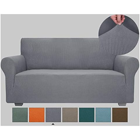 JIVINER High Stretch Couch Covers for 3 Cushion Couch 1-Piece Jacquard Elastic Sofa Slipcovers Anti Slip Sofa Cover with Elastic Bottom Furniture Protector for Kids Pets (Sofa, Light Gray) Cover
