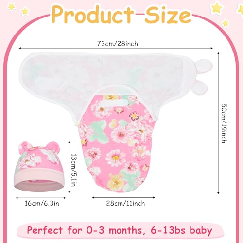Image of Ramede 6 Pack Swaddle Blanket with Hats for Baby Girl Boy 100% Cotton Swaddles 0-3 Months, Adjustable Breathable Skin Friendly Receiving Blanket Wrap, Essential for Newborns(Flower,Colorful)