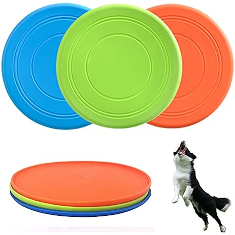 XIGOU Dog Flying Disc, 3 Pack Dog Flyer Dog Toy, Dog Soft Rubber Interactive Lightweight Flying Disc Dog Toy for Small Large Dogs - Floats in Water & Safe on Teeth, 7 inch. Cover