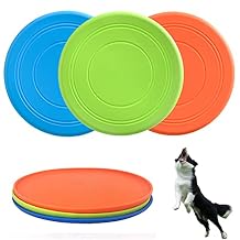 XIGOU Dog Flying Disc, 3 Pack Dog Flyer Toys, Soft Rubber Interactive Lightweight Flying Disc Dog Toy for Small Large Dogs - Floats in Water & Safe on Teeth, 7 inch.