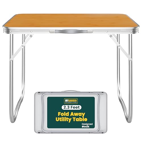 MY Garden Folding Trestle Table – 2.3Ft Heavy Duty Camping White Counter with Handle Lightweight Portable Fold Away Table – Ideal for Parties BBQ Beach Hiking Indoor & Outdoor -15Kg Max Weight