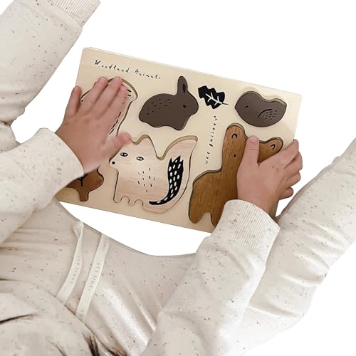 Image of Wee Gallery Wooden Tray Puzzle Woodland Animals, Montessori Toy for Toddlers and Preschoolers for Early Learning and Fine Motor Skill Development, Sustainable Educational Puzzle for Kids