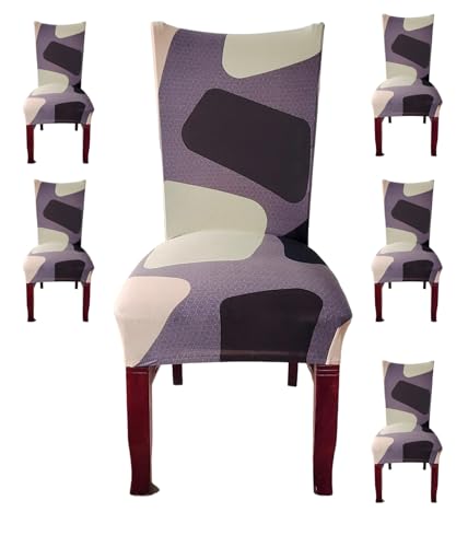 Image of Styleys Chair Covers for Dining Room, Stretch Dining Chair Cover, Washable Spandex Kitchen Chair Slipcovers (Set of 6, Purple Bricks Pattern, SD3226)