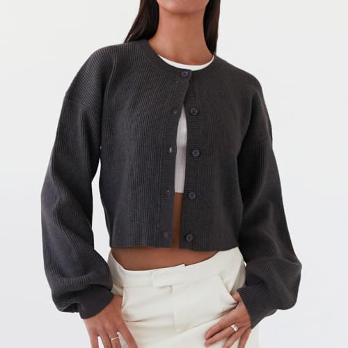 Image of Women Y2k Crop Cardigan Sweater Long Sleeve Button Down Cardigan Vintage Open Front Sweater Cute Knit Pullover Tops