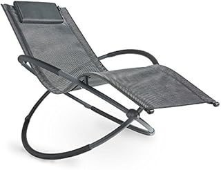 VonHaus Zero Gravity Rocking Chair & Sun Lounger - Folding Garden Moon Rocker, Orbital Sunlounger with Headrest  Foldable & Textoline  Outdoor Garden Furniture for Patio, Decking, Balcony  Grey