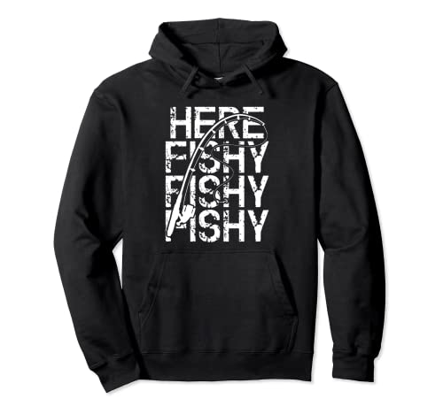 Here fishy vintage funny fishing rod Pullover Hoodie