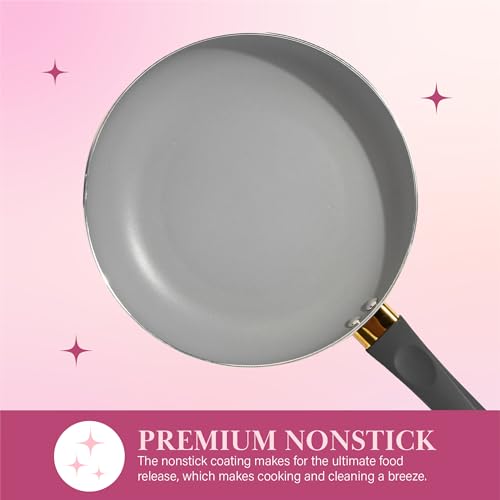 Image of Paris Hilton Epic Nonstick Pots and Pans Set, Multi-layer Coating, Tempered Glass Lids, Soft Touch, Stay Cool Handles, Made without PFOA, Dishwasher Safe Cookware 12-Piece, Charcoal Gray