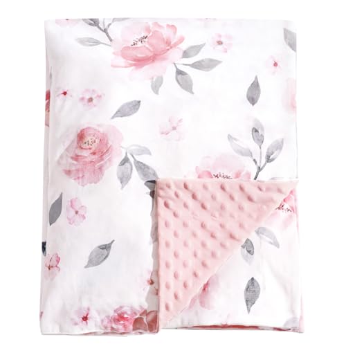 Image of PHF Minky Baby Blanket for Girls, 30x40 Inches Soft Double Layer Baby Blankets with Dotted Backing, Receiving Blanket for Newborn, Infant, Babies, Floral