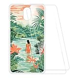 ESACMOT Bedruckte Hülle + 2 Glas Schutzfolie Kompatibel mit Lenovo Vibe P1M, Stoßfeste Weiche Cover & HD Klare Tempered Glass Folie (Schwimmende)