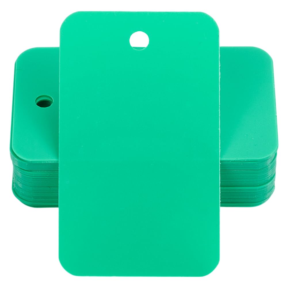 SOFPLATE 200Pcs Green Shipping Tags Blank Waterproof Plastic Tags 1.18 x 1.97 Inch Rectangle Eyelet Hole Identification Hanging Tag Labeling for