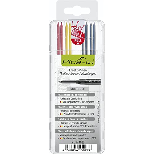 Pica DRY 3030 Pencil Lead Refills Markers 2 x Red, 2 x Yellow, 4 x Black 4020
