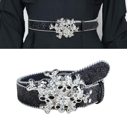 Elegant Rhinestones Belt Skull Embellished Belt Fashionable Youth Waistband For Outfits And Everyday Wear2