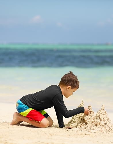 Image of Toddler Boys Swim Shirts Rash Guard Long Sleeve UPF 50+ Sun Protection