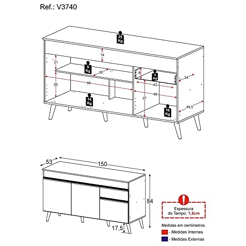Balcão Cozinha Gabinete Pia 150cm 3 Portas 1 Gaveta Veneza Multimóveis V3740 Branco