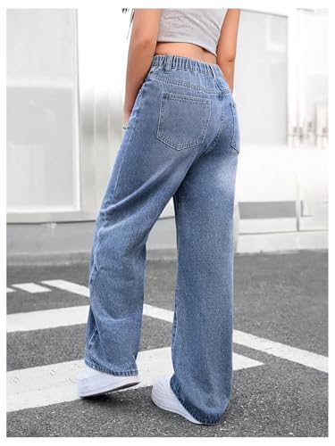 Girl's Wide Leg Jeans High Waisted Loose Casual Denim Pants Long Trousers with Pocket3