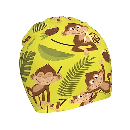 Monkey Coconut Leaf Banana Kids Beanie Hats Warm Knit Beanie Cap Skull Caps Gifts Decor for Boys Girls White