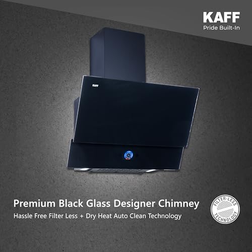 Image of KAFF 60 cm, 1350 m /hr Slant Kitchen Chimney | Powerful Suction | Touch Control with Digital Display | Gesture Control | Black Designer Glass | LED Lights | Low Noise | AERO BL