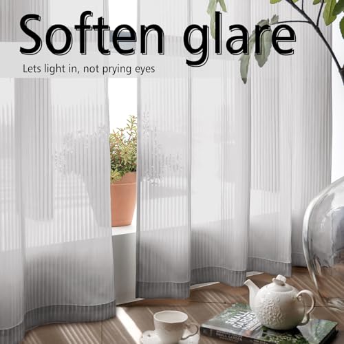 Image of Grey Sheer Curtains for Windows 72 inch Length, Grommet Top Semi Sheer Vertical Drapes Privacy with Light Filter for Bedroom /Living Room /Sliding Door,52W x 72L (2 Panels)