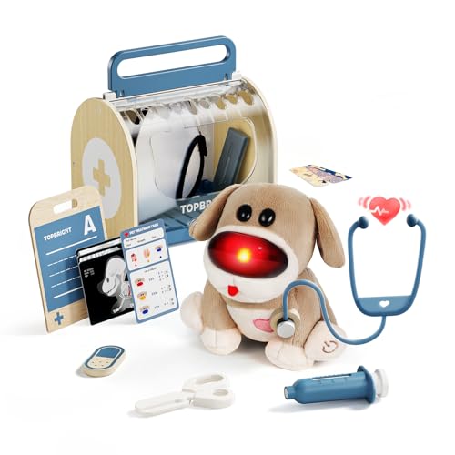 TOP BRIGHT Doctor Kit for Toddlers 3-5, ElectroQnic Interactive S tuffed Dog Vet Kit, My Realistic Robot Puppy with Sounds & Reactions, Doctor Play Gift for Girls Boys 3 4 5