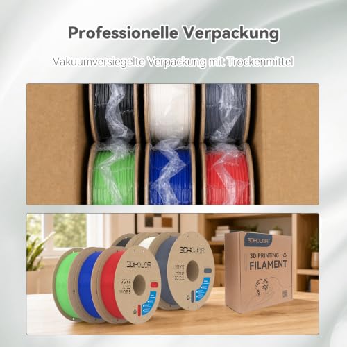 Image of 3DHoJor 6KG Bundle PLA+ Filament 1.75mm PLA 3D Printer Filament, 6 Pack 1kg(2.2lbs) Cardboard Spool, Dimensional Accuracy + /- 0.03mm, Fit Most FDM Printer (Black+Milky White+Grey+ Red+Green+Blue)