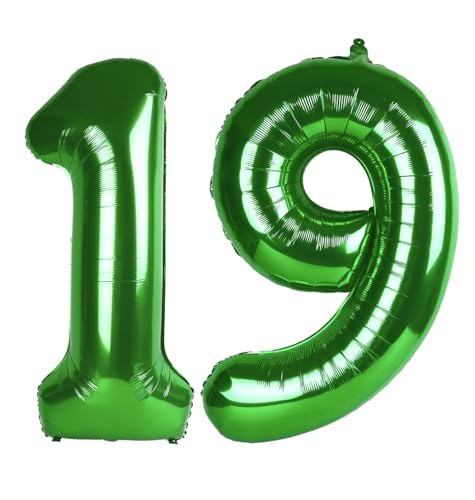 Image of Number Balloons Dark Green 19 Balloon 40 inch for 19 Birthday Decorations | Saturated Color, Large 40 in, With Inflation Straw & Hanging Hole, For Back-To-School Season, Forest Picnic Party, Christmas