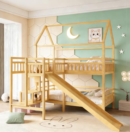 Image of Bellemave Bunk beds Full Over Full with Storage Stairs,Two Placement Methods,House bunk Bed, White